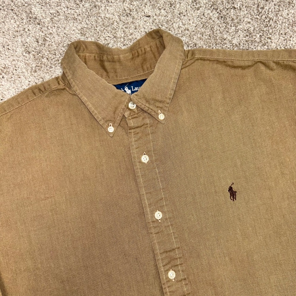 Ralph Lauren Blake Button Down Shirt Vintage Men XL Brown Pony Hong Kong Preppy
